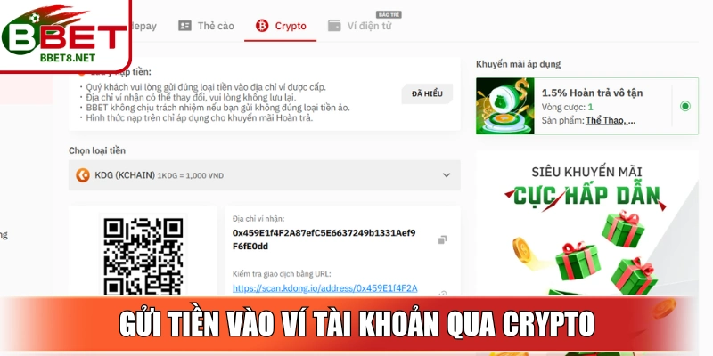 Nạp Tiền BBet - Hướng Dẫn Giao Dịch Chỉ Mất 3-5 Phút 3 Sin88 Gửi tiền vào ví tài khoản qua Crypto