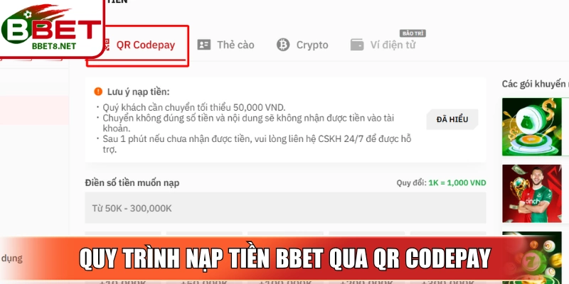 Nạp Tiền BBet - Hướng Dẫn Giao Dịch Chỉ Mất 3-5 Phút 2 Sin88 Quy trình nạp tiền BBet qua QR codepay